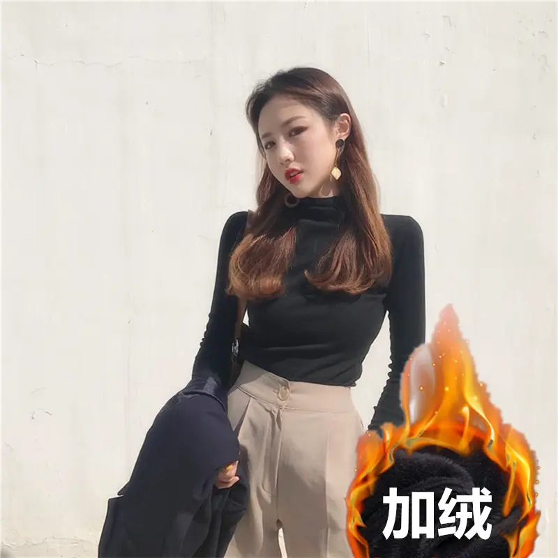 Women Long Sleeve Turtleneck Top Brown Winter Wear - Image 9