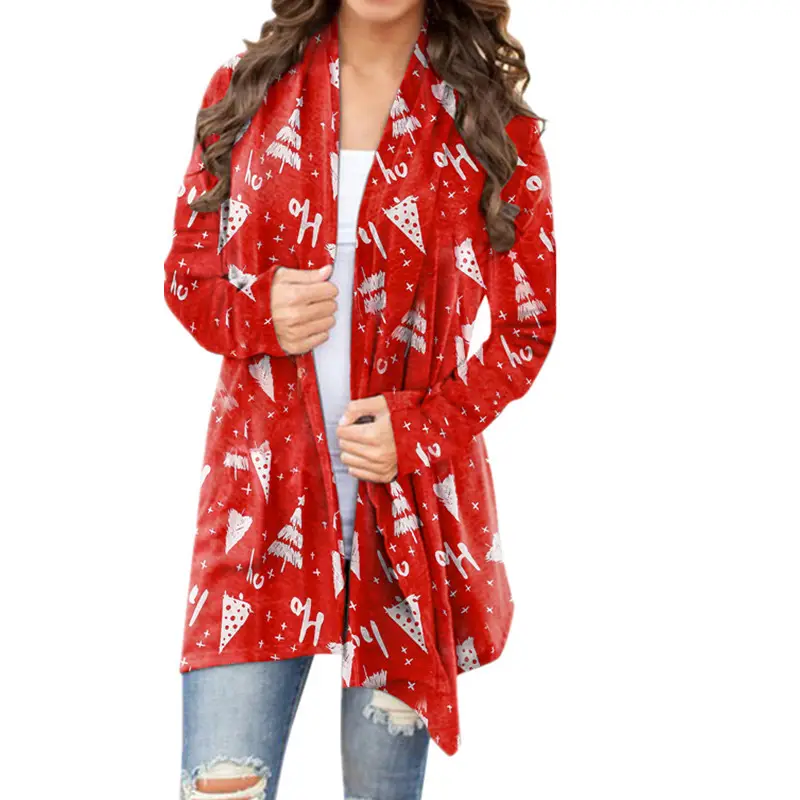 Women's Red Ho Christmas Cardigan Long Sleeve Winter Coat