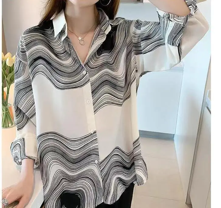 Women's Striped Loose Slimming Shirt Autumn 2021