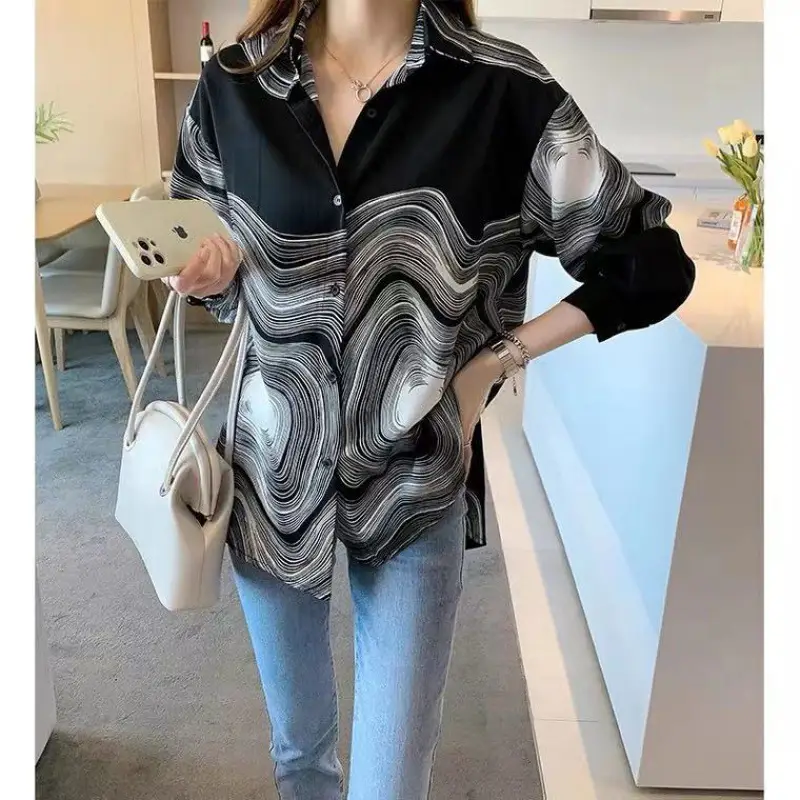 Women's Striped Loose Slimming Shirt Autumn 2021