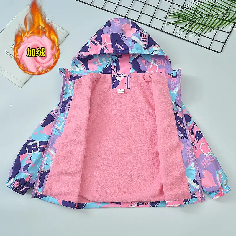 Girls Velvet Cartoon Hooded Ski Suit Pink