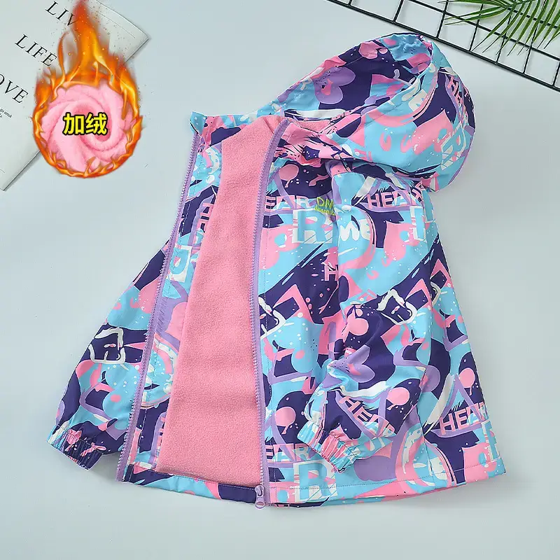 Girls Velvet Cartoon Hooded Ski Suit Pink