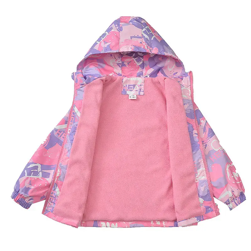 Girls Velvet Cartoon Hooded Ski Suit Pink