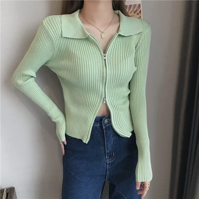Women's Winter Knitted Cardigan with Double Zipper - Image 3