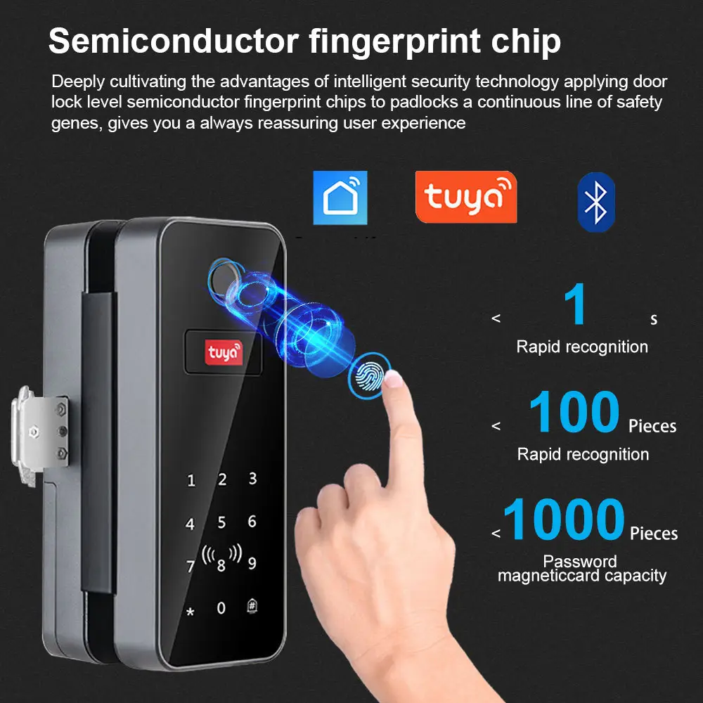 Smart Glass Door Fingerprint Lock with Tuya App - Image 3