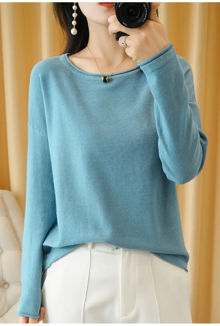 Women's Purple Cotton Knit Roll-Up Sweater Large - Image 4