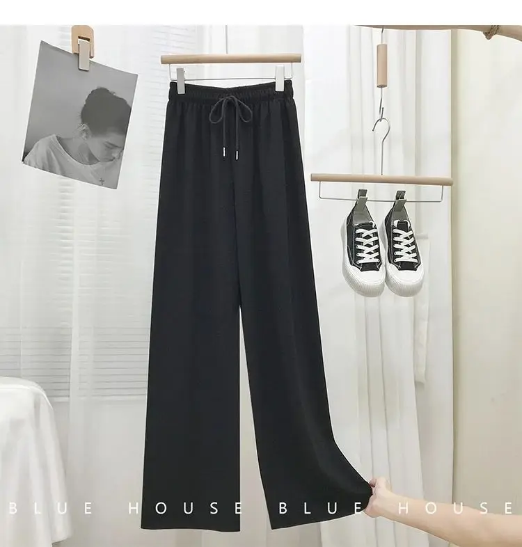 Women Black Waffle Elastic Waist Wide Leg Pants — feature 11