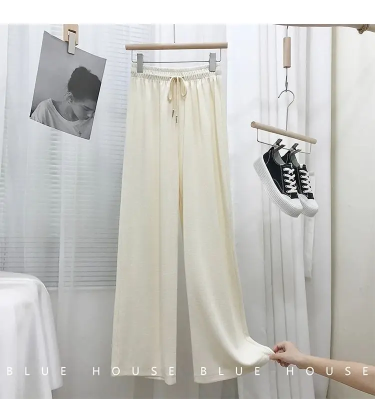 Women Black Waffle Elastic Waist Wide Leg Pants — feature 12