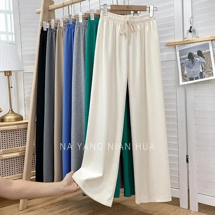 Women Black Waffle Elastic Waist Wide Leg Pants — feature 5