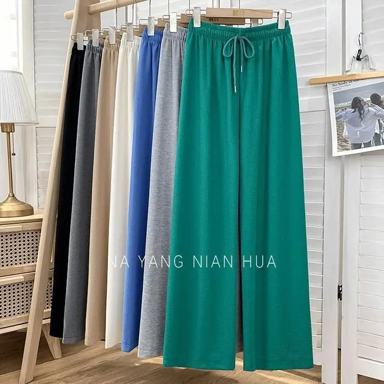 Women Black Waffle Elastic Waist Wide Leg Pants — feature 6