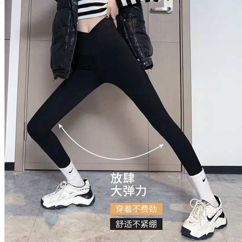 Cross Waist Fleece Lined Shark Pants Women Black Grey 2023 - Image 13