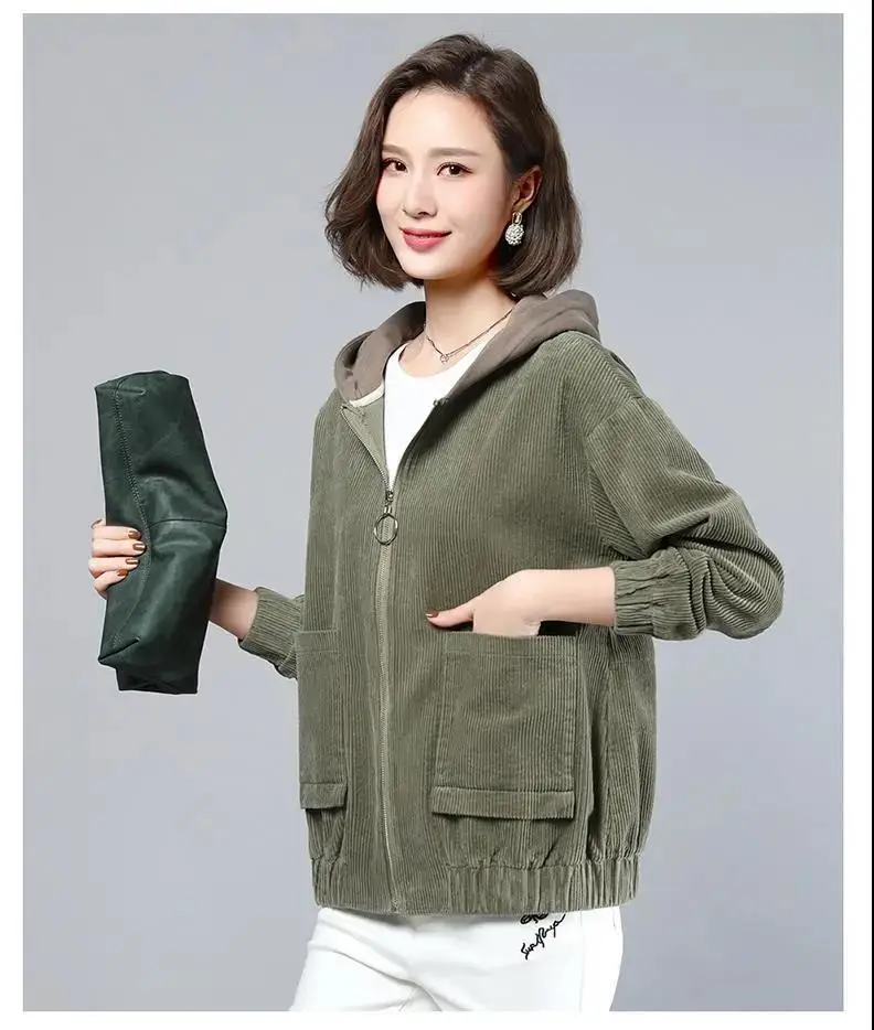 Women's Brown Hooded Long Sleeve Jacket Cardigan Loose Autumn Winter — feature 5