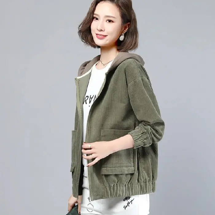 Women's Brown Hooded Long Sleeve Jacket Cardigan Loose Autumn Winter - Image 2
