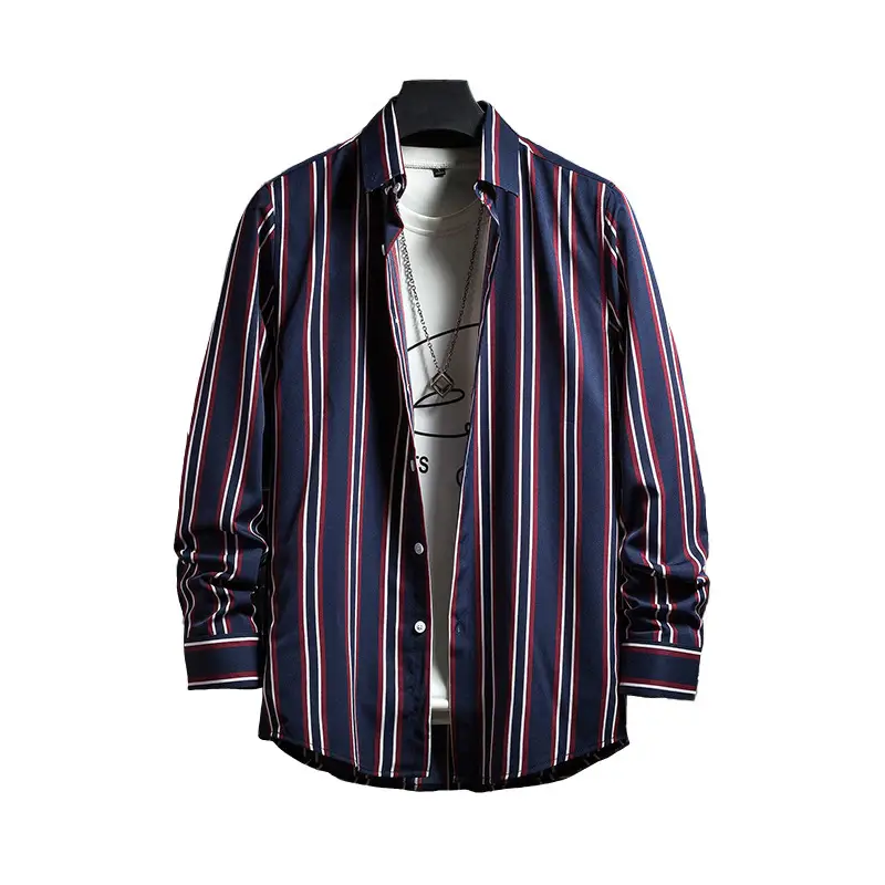 Men's Long Sleeve Striped Shirt White Blue Grey All Match