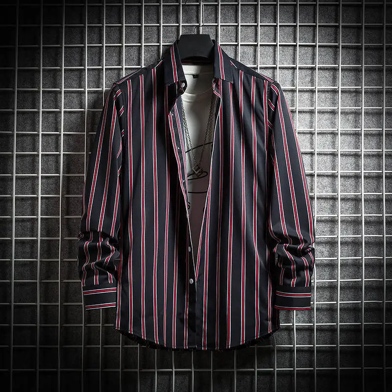 Men's Long Sleeve Striped Shirt White Blue Grey All Match