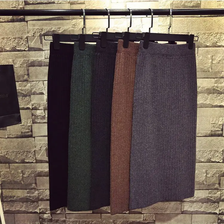Core-spun Wool Split Skirt Long Waist Knitted Hip Cover Autumn Winter - Image 6