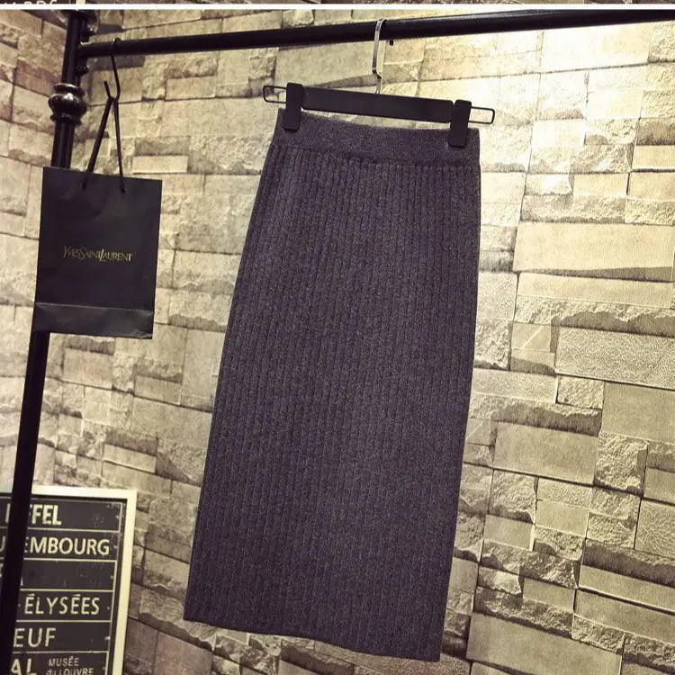 Core-spun Wool Split Skirt Long Waist Knitted Hip Cover Autumn Winter - Image 7