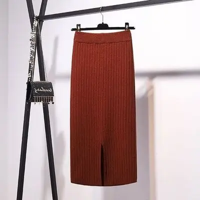 Core-spun Wool Split Skirt Long Waist Knitted Hip Cover Autumn Winter — feature 3