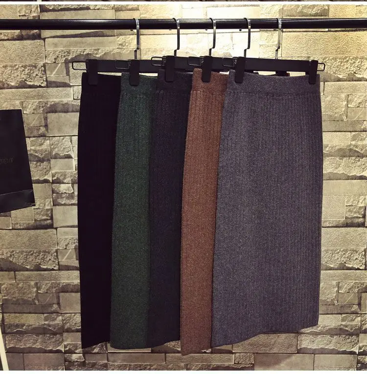 Core-spun Wool Split Skirt Long Waist Knitted Hip Cover Autumn Winter - Image 4