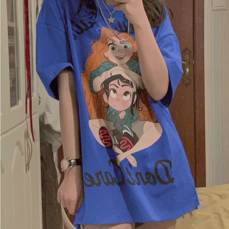 Kumayes Women's Gray Cartoon Print T-Shirt