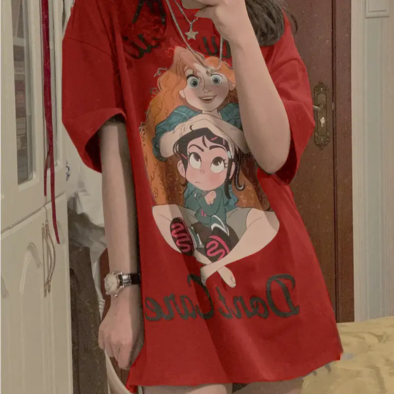 Kumayes Women's Gray Cartoon Print T-Shirt