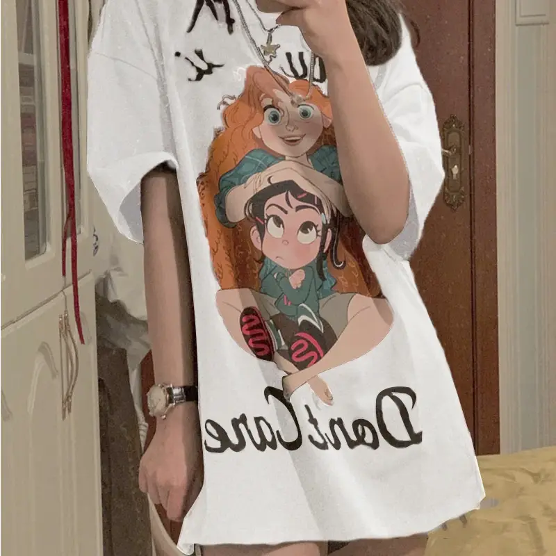 Kumayes Women's Gray Cartoon Print T-Shirt