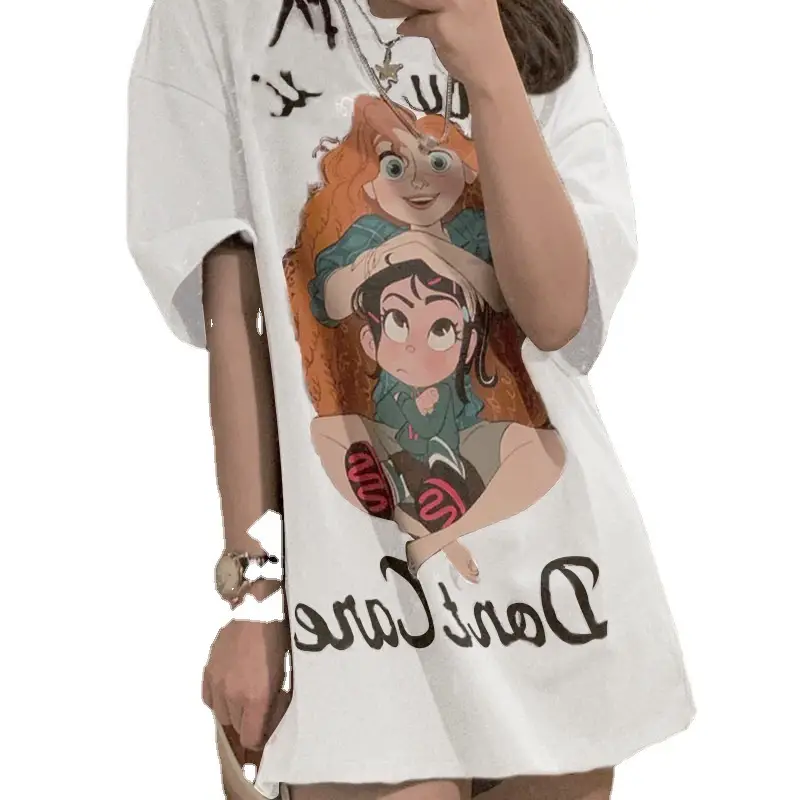 Kumayes Women's Gray Cartoon Print T-Shirt