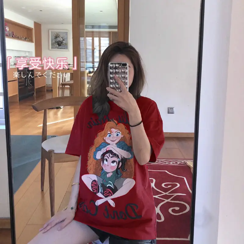 Kumayes Women's Gray Cartoon Print T-Shirt — feature 10