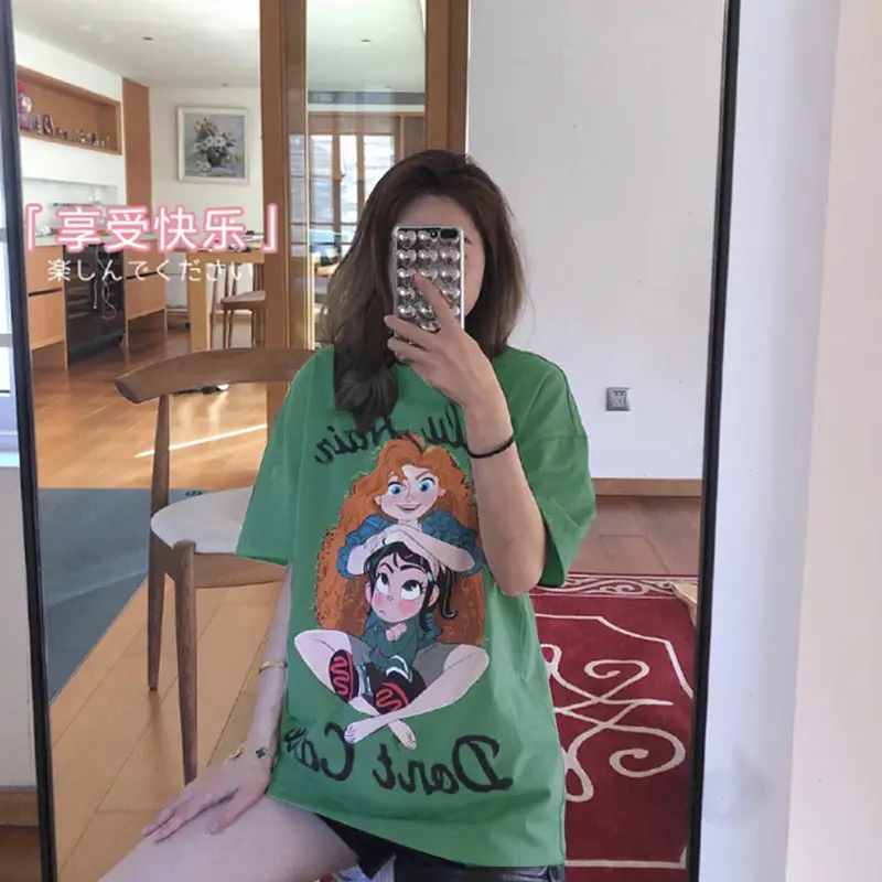 Kumayes Women's Gray Cartoon Print T-Shirt — feature 11