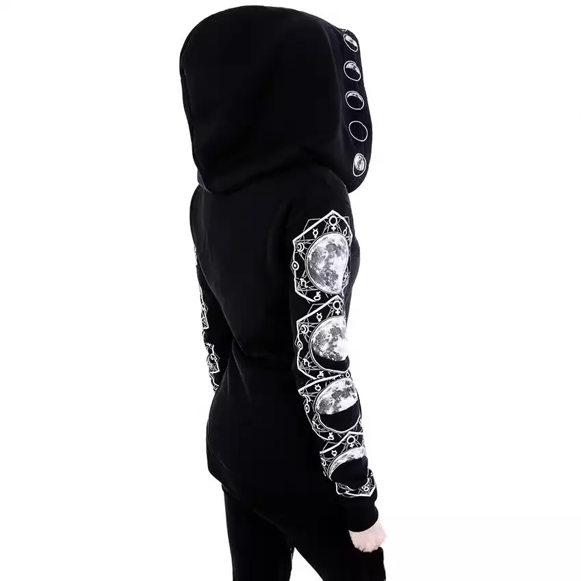 Black Punk Hooded Long Sleeve Sweater with Embroidered Sleeves - Image 4