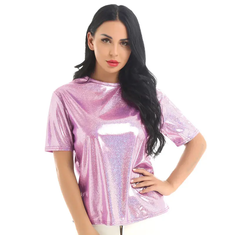 Women's 2025 Summer Metallic Pink T-Shirt