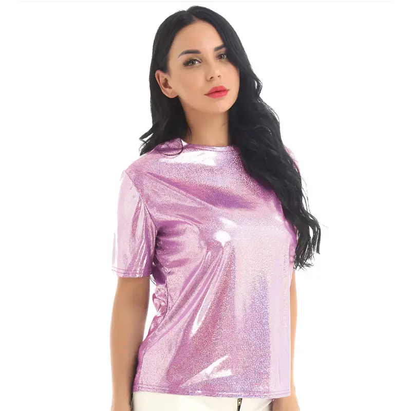 Women's 2025 Summer Metallic Pink T-Shirt