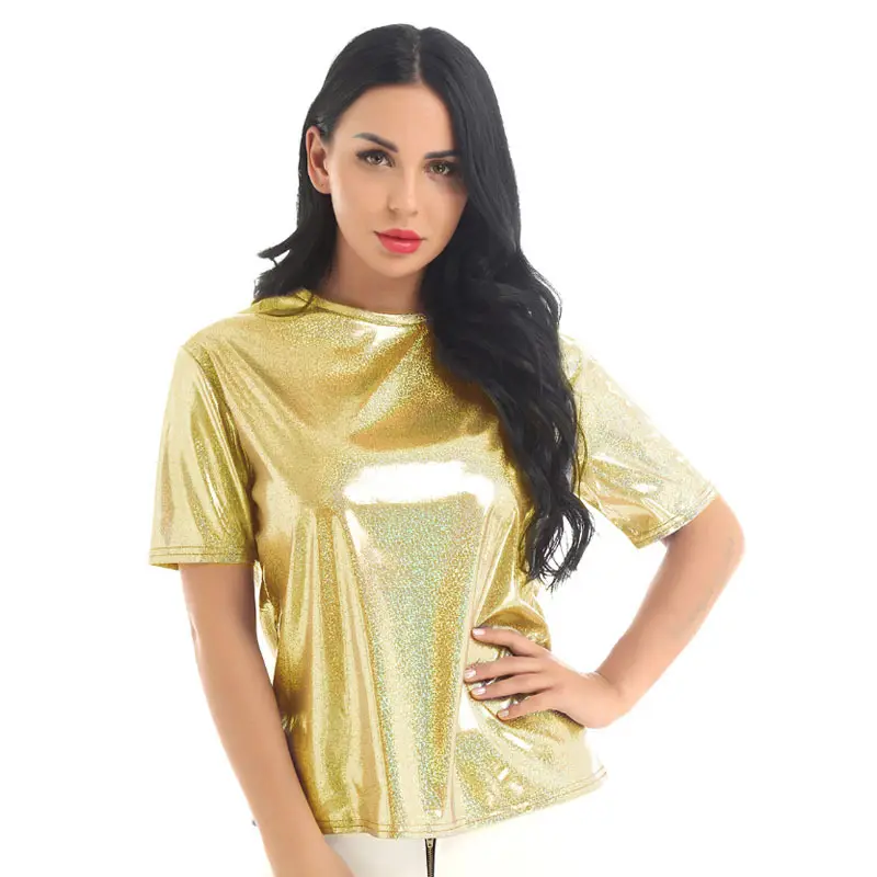 Women's 2025 Summer Metallic Pink T-Shirt