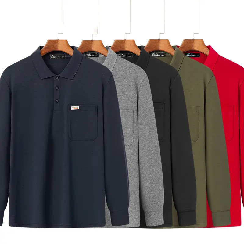 Men Long Sleeve Polo T-Shirt Spring Autumn New - Image 8