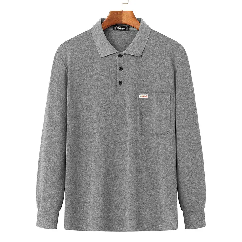 Men Long Sleeve Polo T-Shirt Spring Autumn New - Image 12