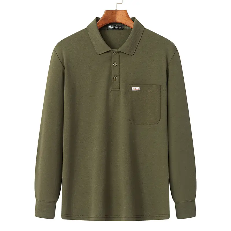 Men Long Sleeve Polo T-Shirt Spring Autumn New - Image 4