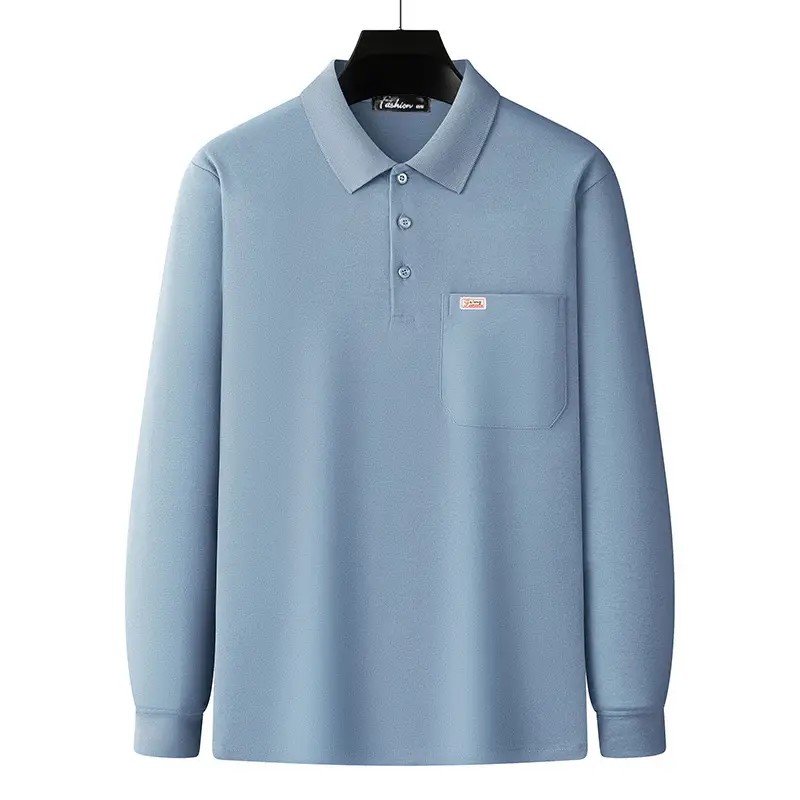 Men Long Sleeve Polo T-Shirt Spring Autumn New - Image 7