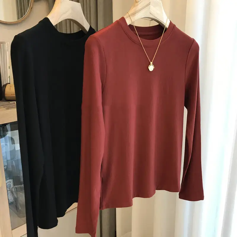 Women's Elastic Heat Storage Crewneck Shirt Multi Color - Image 3