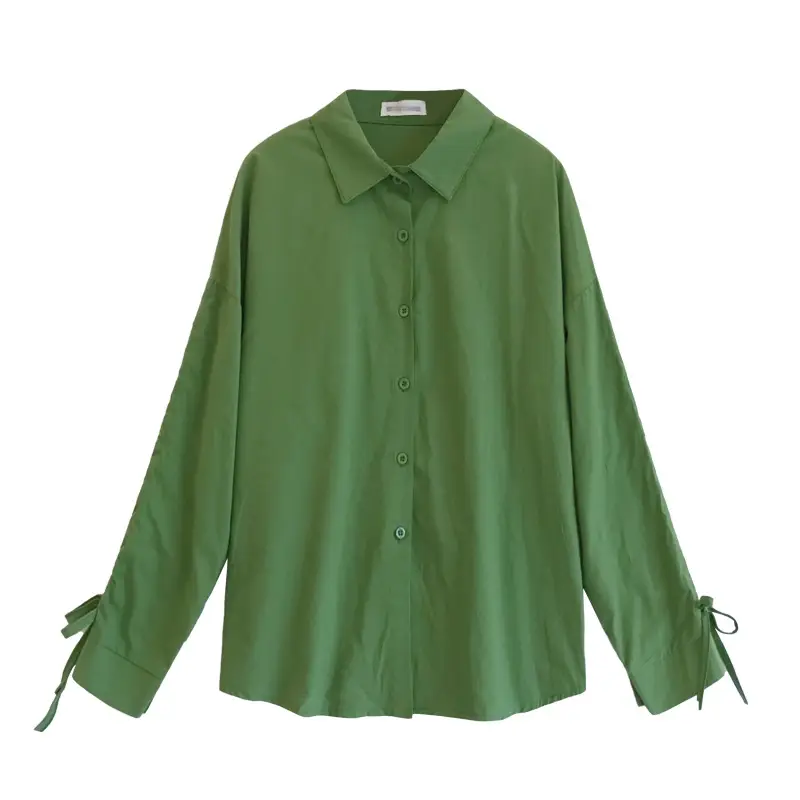 Korean-style Long Sleeve Fat Girl Shirt Green Extra Large - Image 8