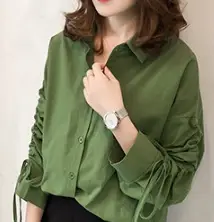 Korean-style Long Sleeve Fat Girl Shirt Green Extra Large - Image 2