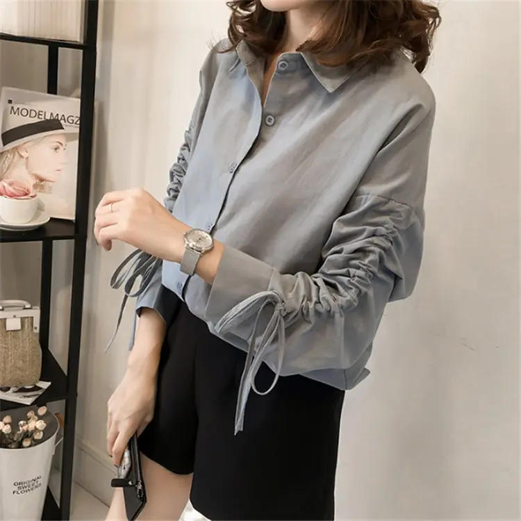 Korean-style Long Sleeve Fat Girl Shirt Green Extra Large - Image 3