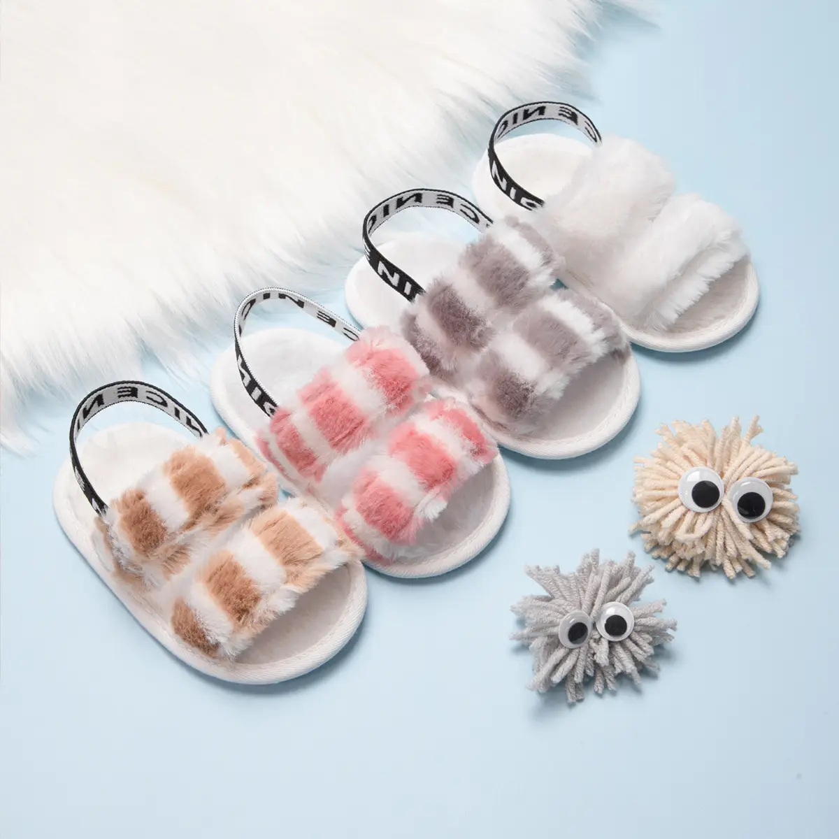 2022 Cotton Velvet Baby Slippers White