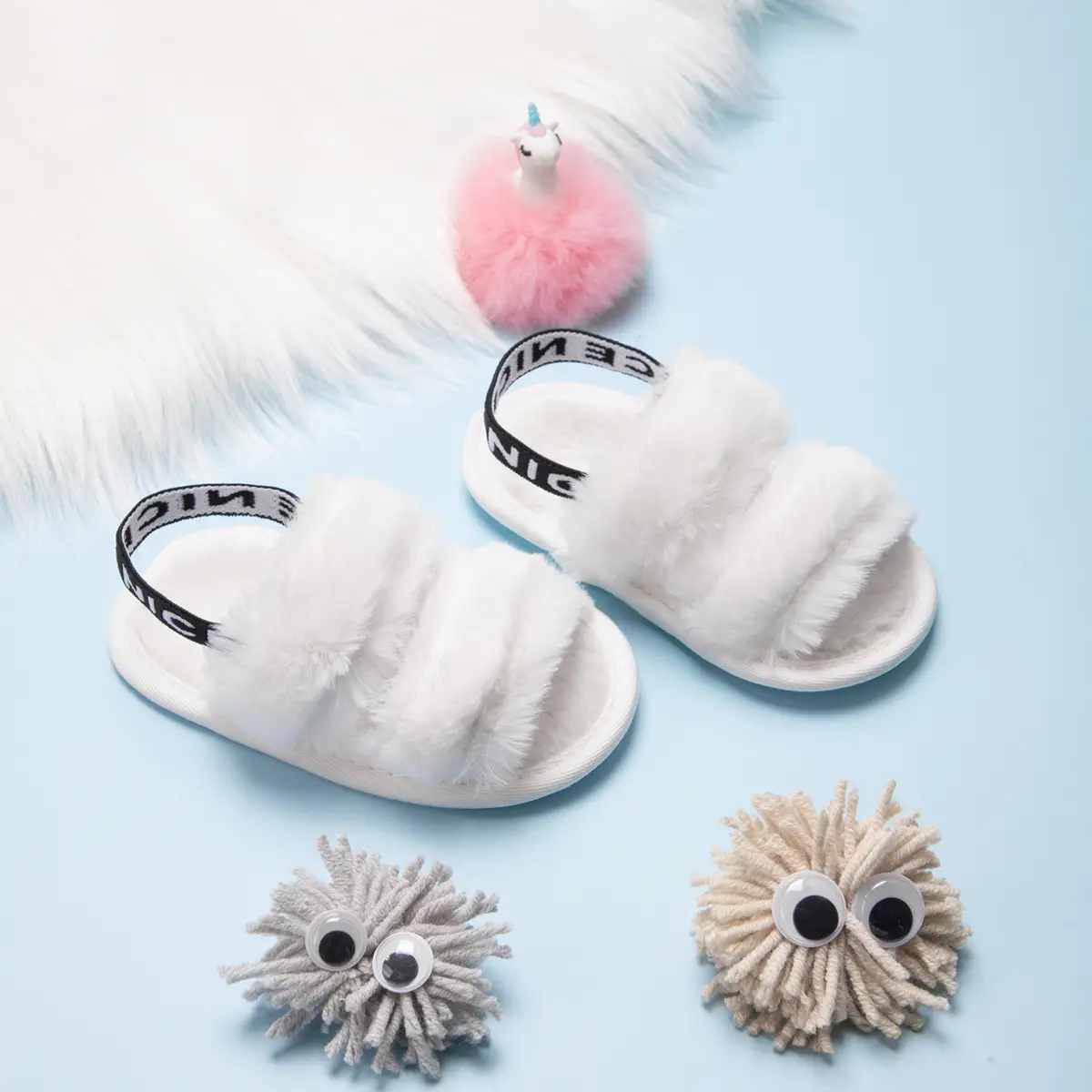2022 Cotton Velvet Baby Slippers White
