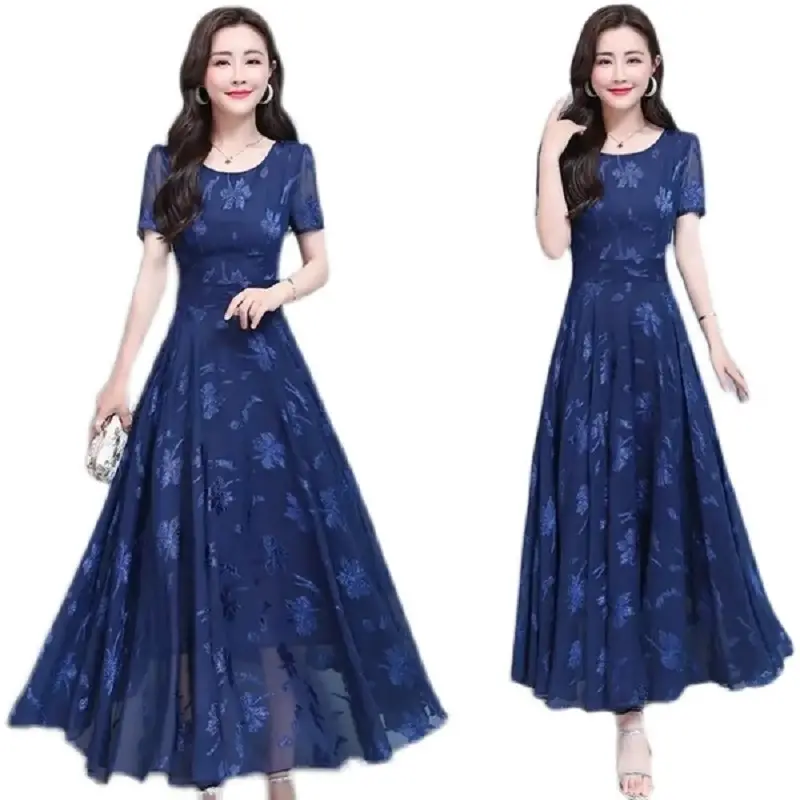 Women Navy Printed Long Sleeve Frock Summer Dress - Image 7