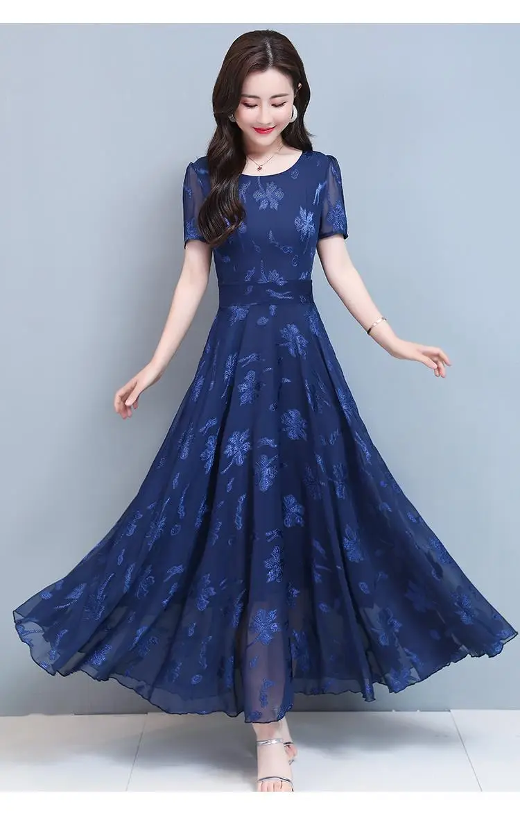 Women Navy Printed Long Sleeve Frock Summer Dress — feature 14