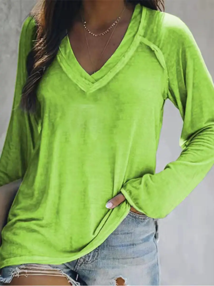 Women Printed Long Sleeve V Neck T-Shirt Black - Image 7