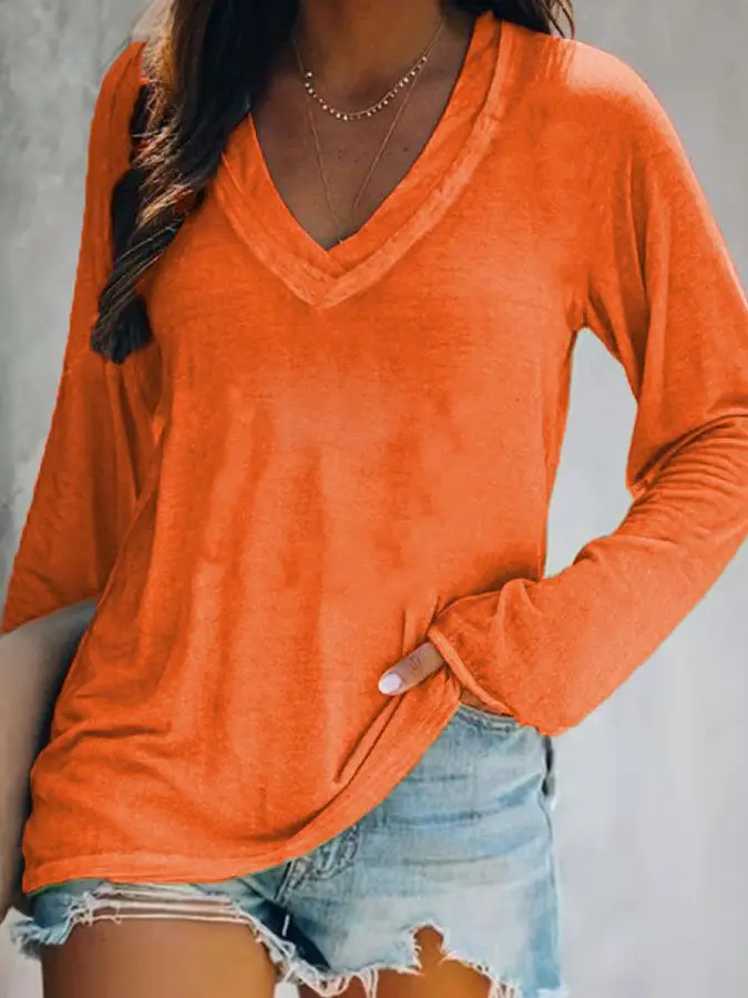 Women Printed Long Sleeve V Neck T-Shirt Black - Image 8