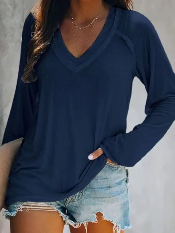 Women Printed Long Sleeve V Neck T-Shirt Black - Image 9