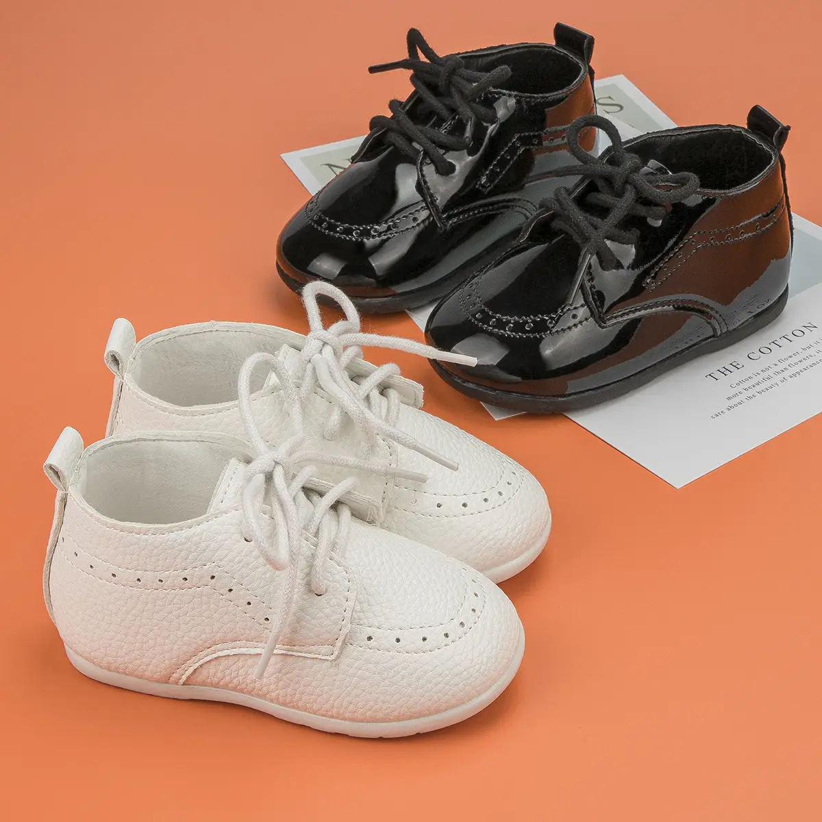 White Leather Toddler Shoes with Black Contrast Sole
