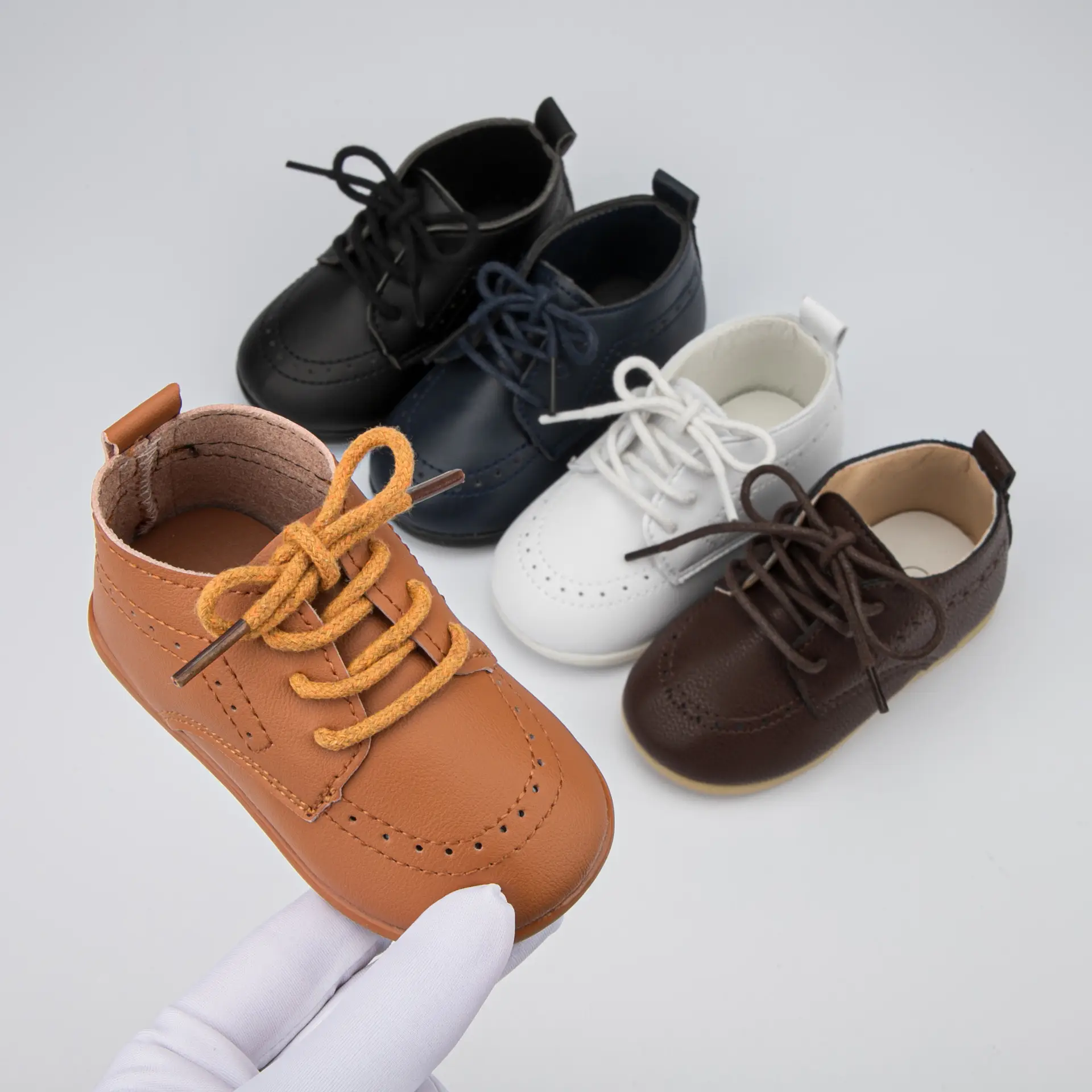 White Leather Toddler Shoes with Black Contrast Sole